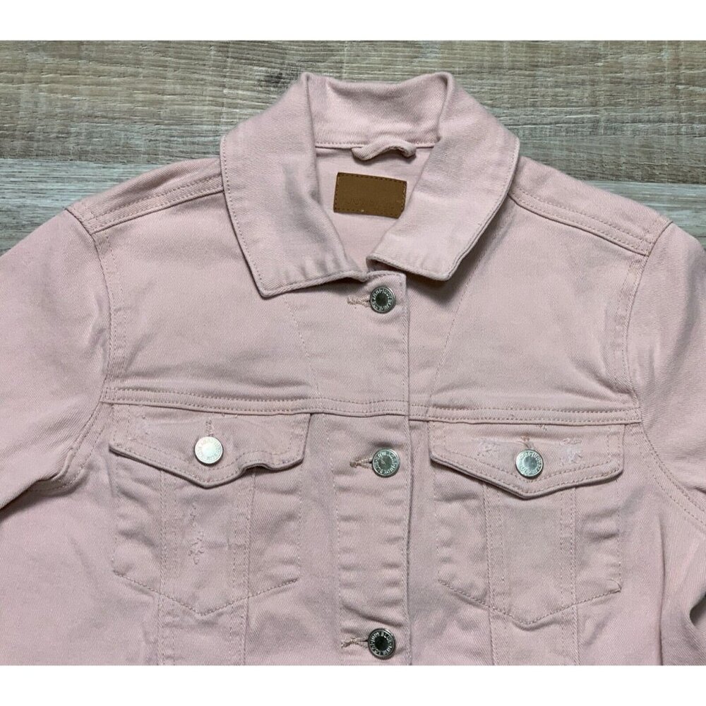 Judy Blue Womens Pink Denim Jacket Size S Distressed Hem Button Up Pockets - Picture 8 of 16